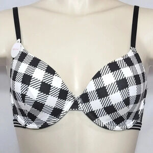 36B‎ Xhilaration Perfect Cotton T-Shirt Lined UW Bra Black & White Check NWT